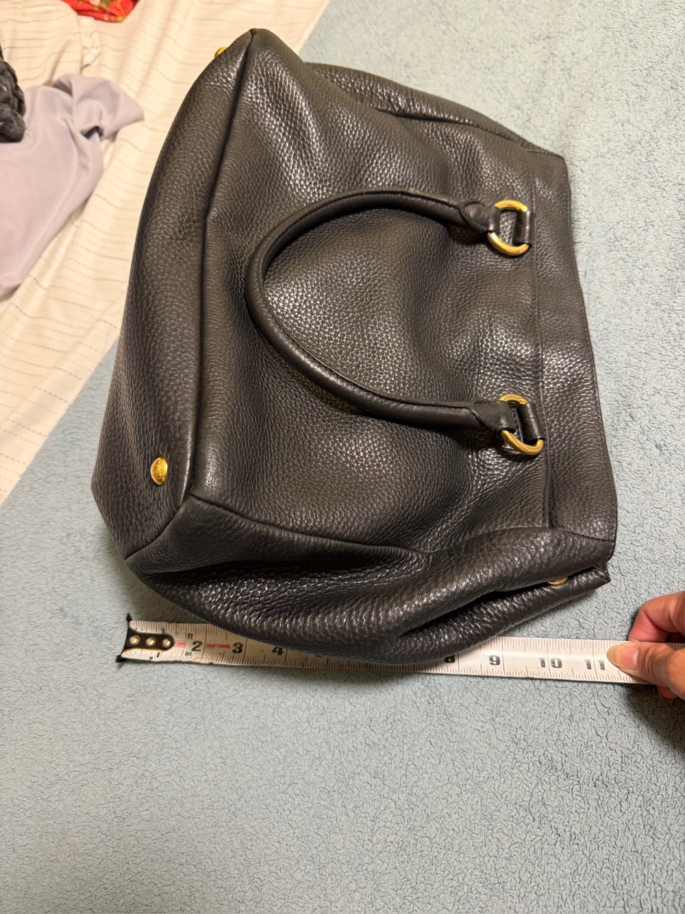 Prada Black Pebbled Leather Top-Handle Tote with Gold Hardware - Picture 7 of 11
